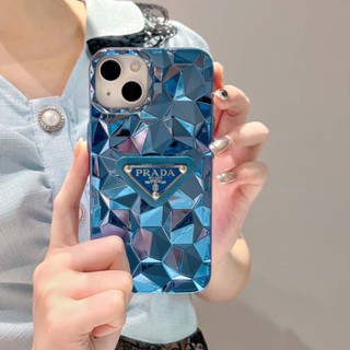 เคสโทรศัพท์มือถือแบบนิ่ม กันกระแทก ลายโลโก้สามเหลี่ยม 3D เรียบง่าย หรูหรา สีฟ้า สําหรับ iPhone 13 14PROMAX 12PROMAX 11 14 14PRO