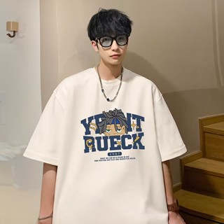เสื้อยืดแขนสั้น ทรงหลวม พิมพ์ลาย แบบเรียบง่าย แฟชั่นฤดูร้อน สไตล์สตรีท สําหรับผู้ชาย 2023
