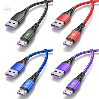 Cre 5A USB ไมโครสายเคเบิล สําหรับโทรศัพท์มือถือ สายชาร์จ สายเคเบิลข้อมูล ไฟ LED สีเขียว