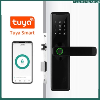 Tuya Smart Wifi ล็อคประตูอิเล็กทรอนิกส์ด้วยลายนิ้วมือ Biometric / สมาร์ทการ์ด / รหัสผ่าน / ปลดล็อคกุญแจ / แอปชาร์จฉุกเฉิน usb ดอกไม้แจ้งเตือนแบบพุช