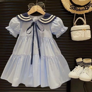 Cream home girl baby summer feel cake princess dress childrens foreign style navy wind hit color dress tide