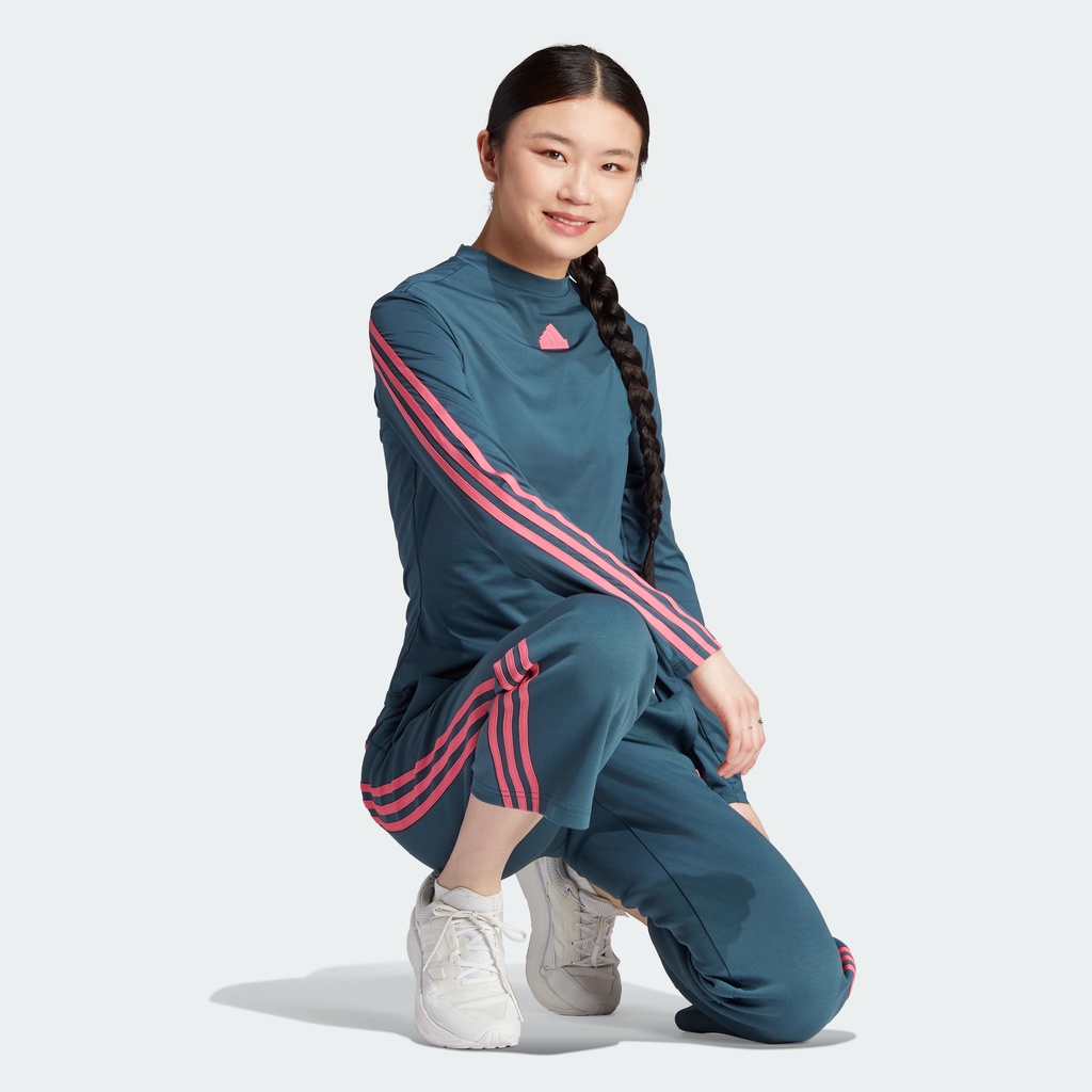 adidas-ไลฟ์สไตล์-เสื้อยืดแขนยาว-future-icons-3-stripes-ผู้หญิง-สีเทอร์คอยส์-iu3073