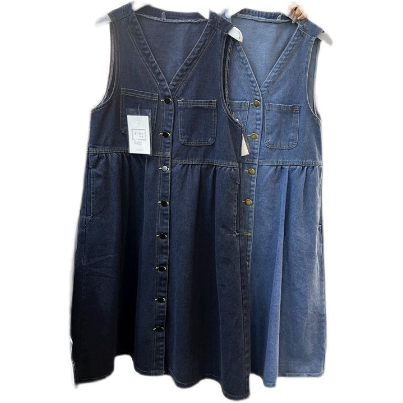 french-vintage-v-collar-denim-dress-womens-2022-new-small-pure-style-a-word-sweet-sleeveless-skirt-summer