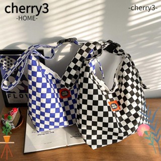 CHERRY3 กระเป๋าสะพายไหล่ กระเป๋านักเรียน ลําลอง ลายตารางหมากรุก ขนาดใหญ่