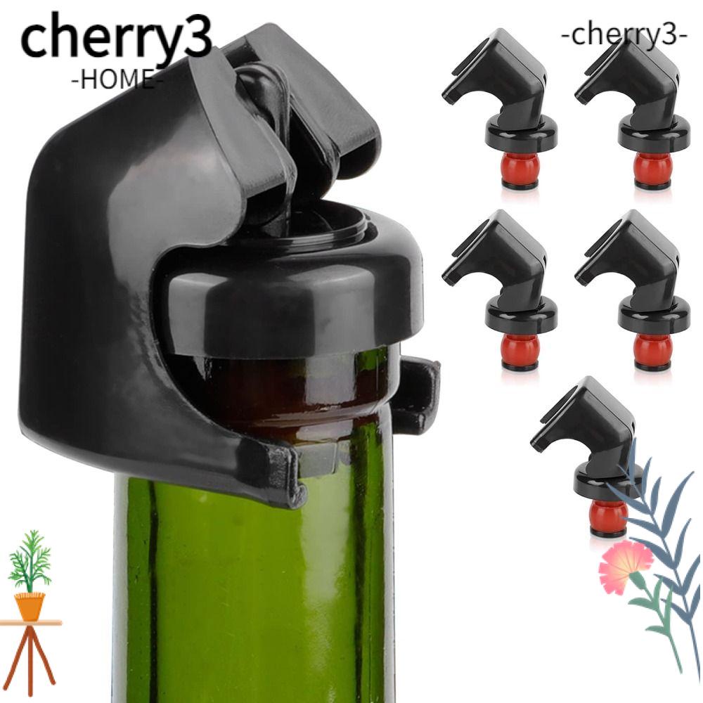 cherry3-จุกปิดขวดไวน์-แชมเปญ-แบบพลาสติก-ซิลิโคน-สีดํา-ใช้ซ้ําได้-5-ชิ้น
