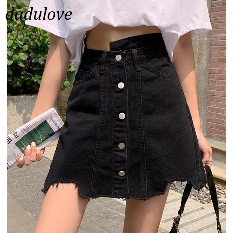 dadulove-new-american-ins-high-street-raw-edge-denim-skirt-niche-high-waist-a-line-skirt-large-size-bag-hip-skirt