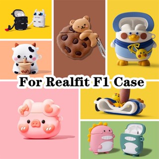 【พร้อมส่ง】นําไปใช้กับ Realfit F1 เคส Case เคสหูฟัง ซีรีส์การ์ตูนต่อต้านฤดูใบไม้ร่วง หมี XX สีดํา