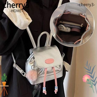 Cherry3 กระเป๋าเป้สะพายหลัง กระเป๋านักเรียน หนัง PU แต่งซิป ขนาดเล็ก น่ารัก สําหรับผู้หญิง