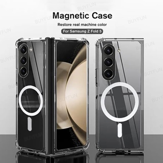 Magnetic Clear Case for Samsung Galaxy Z fold 5 5G fold5 Wireless Charging Transparent Shockproof Drop-Proof Case