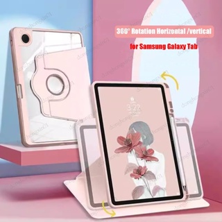 เคสใส หมุนได้ 360 องศา พร้อมช่องใส่ดินสอ สําหรับ Samsung Galaxy Tab S9 S8 S7 Plus FE S6 A7 Lite A8