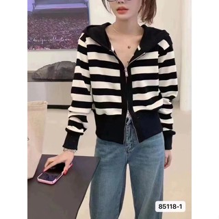 เสื้อคาร์ดิแกนแขนยาว มีฮู้ด แต่งซิปคู่ แบบเรียบง่าย แฟชั่นฤดูใบไม้ร่วง และฤดูหนาว สไตล์เกาหลี สําหรับผู้หญิง MC 8XIG