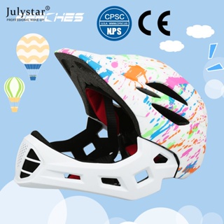 JULYSTAR เด็กขี่หมวกกันน็อคเต็มหน้าสเก็ตป้องกันหมวกนิรภัย LED ไฟท้ายเด็กหมวกกันน็อคเด็กสมดุลหมวกกันน็อครถ S 46-53 ซม.