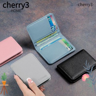 Cherry3 กระเป๋าใส่บัตร หนัง PU หลายช่อง แบบพกพา สีพื้น สําหรับผู้ชาย และผู้หญิง