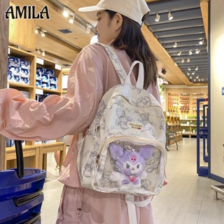 AMILA กระเป๋านักเรียนสไตล์ญี่ปุ่น กระเป๋าเป้สะพายหลังความจุขนาดใหญ่ของนักเรียน ง่ายๆ สบายๆ กระเป๋าสไตล์ preppy สไตล์เฉพาะ