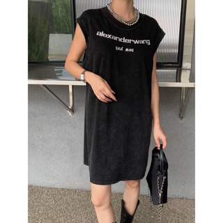 34EV Alexa * r W * g AW 2023 autumn and winter New embroidered letter logo decorative waistcoat T-shirt skirt fashionable all-match mens and womens T-shirt