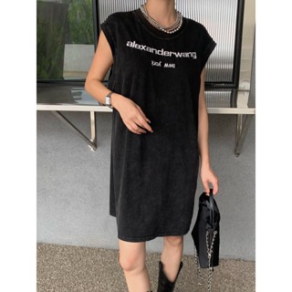 34EV Alexa * r W * g AW 2023 autumn and winter New embroidered letter logo decorative waistcoat T-shirt skirt fashionable all-match mens and womens T-shirt