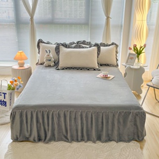 กระโปรงเตียงขนแกะนมรุ่นเกาหลีป้องกันไฟฟ้าสถิตย์กระโปรงเตียงผ้าฤดูหนาวผ้าที่สะดวกสบาย ผ้าคลุมเตียงแบบกระโปรง
