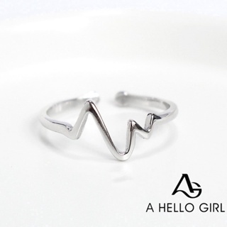 Ahellogirl แหวนเงิน รูปหัวใจ เต้นรําคลื่น สามารถปรับได้ เครื่องประดับ ของขวัญ สไตล์เกาหลี สําหรับผู้หญิง