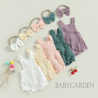 Babygarden-0-18 เดือน ชุดรอมเปอร์ แขนกุด เปิดหลัง สีพื้น พร้อมที่คาดผม สําหรับเด็กผู้หญิง