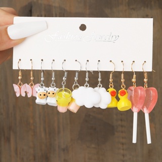 Dincior New 2023 Cute Cloud Duckling Butterfly Earrings Set for Women 6Pairs/Set  Candy Milk Tea Earings Fashion Accessories
