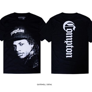 พร้อมส่ง ผ้าฝ้ายบริสุทธิ์ QWT207-1 COMPTON BLACK เสื้อยืดสีดำ Bootleg T-shirt