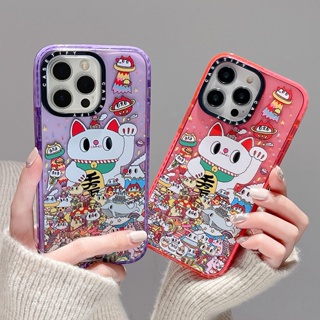 Casetify เคสโทรศัพท์มือถืออะคริลิคใส แบบแข็ง กันกระแทก ลายแมวนําโชค สีชมพู สําหรับ iPhone 14 13 12 11 Pro Max