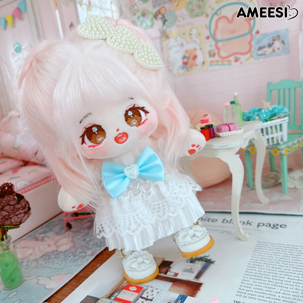 ameesi-เสื้อผ้าตุ๊กตา-ผ้าฝ้าย-ประดับโบว์-ขนาดใหญ่-20-ซม-สีขาว-สําหรับตุ๊กตา