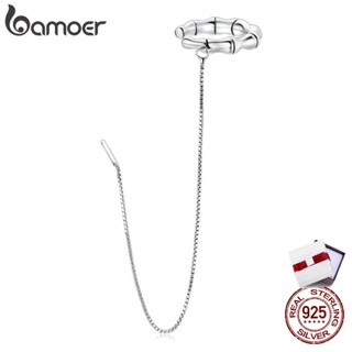 Bamoer 1 Piece Sterling Silver 925 Bamboo Stud Earring Hip-Hop Ear Cuff Clip For Women And Men DIY Jewelry Making bse511