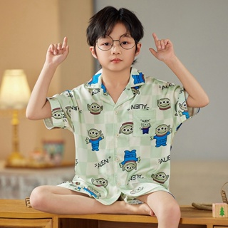New Monster Short Sleeve Silk Kids Pajamas Summer Childrens Cute Cartoon Home Clothes