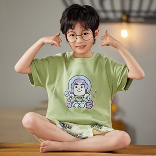 Summer new Buzz Lightyear pure cotton childrens clothing Cute cartoon childrens short-sleeved pajamas home clothes