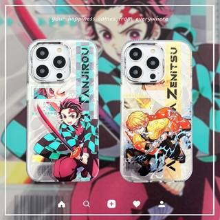 เคสโทรศัพท์มือถือ ผิวด้าน พิมพ์ลาย Demon Slayer Tanjirou Zenitsu สีเงิน สําหรับ iPhone 14 Pro Max 13 12 Pro Max 11