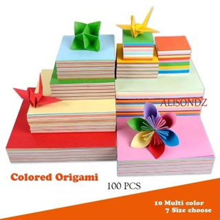 Alisondz กระดาษตัดกระดาษ Origami 10 สี 100 ชิ้นสําหรับเด็ก Diy