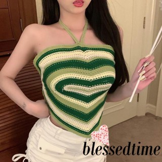 Blessedtime- เสื้อท็อปแขนกุด ลายทางหัวใจ เหมาะกับฤดูร้อน สําหรับผู้หญิง