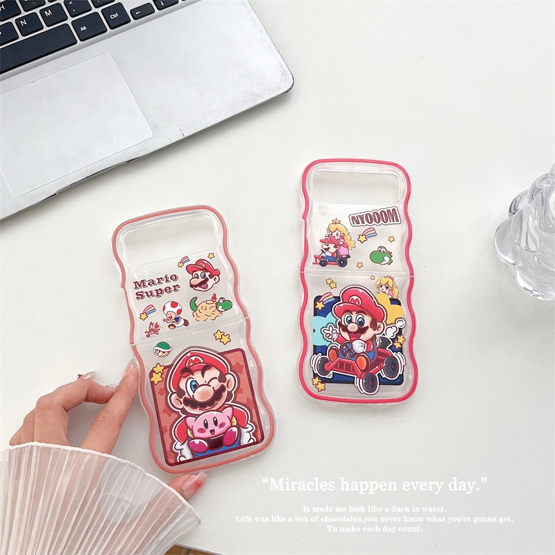 เคสโทรศัพท์มือถือนิ่ม-แบบใส-ลาย-super-marie-go-karts-พร้อมสายคล้องมือ-สําหรับ-samsung-galaxy-z-flip-4-3-flip5-5g-z-flip-5-3-flip4