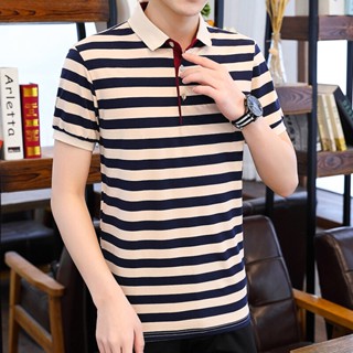 เสื้อยืดแขนสั้นลําลอง คอปก ปักลายทาง แฟชั่นฤดูร้อน สําหรับผู้ชาย