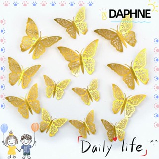 Daphne สติกเกอร์โลหะ รูปผีเสื้อ 3D สําหรับตกแต่งบ้าน งานแต่งงาน 12 ชิ้น ต่อชุด