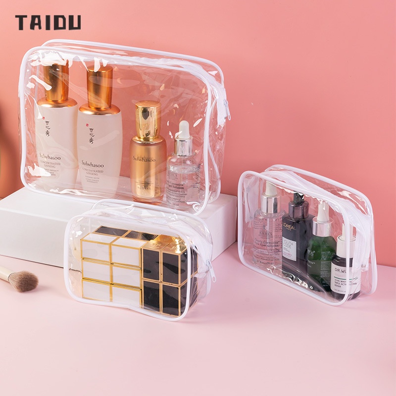 taidu-กระเป๋าเครื่องสำอางpvcใส-กระเป๋าเก็บของแบบพกพา-ที่เก็บอุปกรณ์อาบน้ำดูแลผิวเดินทาง