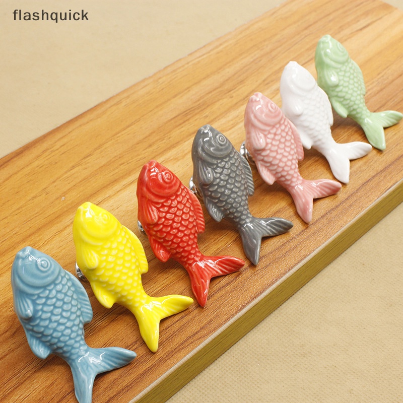 flashquick-ลูกบิดลิ้นชัก-เซรามิค-รูปปลา-สําหรับเด็ก-ตู้กับข้าว-เฟอร์นิเจอร์