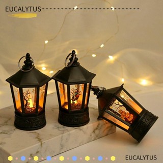 Eutus โคมไฟ LED รูปฟักทอง แม่มด ปราสาท เปลวไฟจําลอง พลาสติก สําหรับตกแต่งสวน กลางแจ้ง