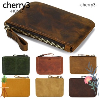 Cherry3 กระเป๋าสตางค์ ใบสั้น หนังแท้ มีซิป สไตล์วินเทจ สําหรับใส่เหรียญ ของขวัญ