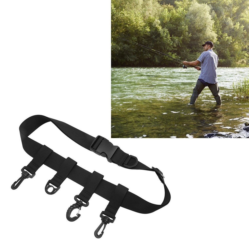 Fishi เข็มขัดตกปลาแบบปรับได้ Rod Holder Wading Waist Nylon Belt for