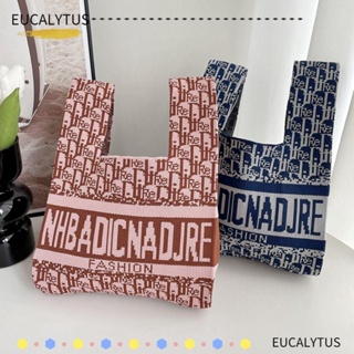 Eutus กระเป๋าถือ ผ้าถัก ความจุสูง ลายตัวอักษร Jacquard สําหรับนักเรียน