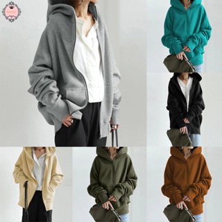 เสื้อกันหนาว มีฮู้ด ผ้าขนแกะ มีซิป ทรงหลวม สไตล์ฮิปฮอป พลัสไซซ์