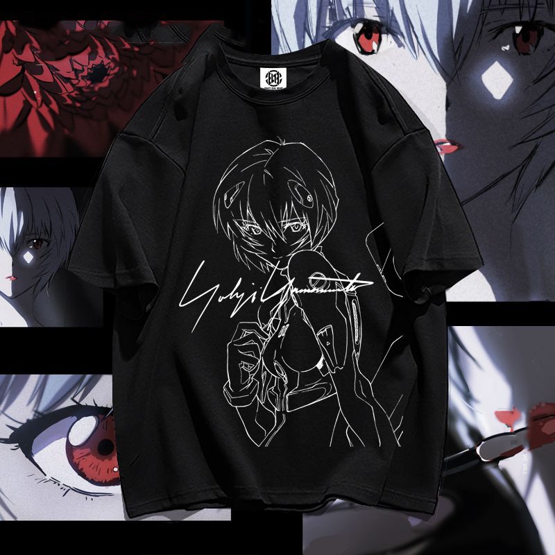 ราคาถูก-eva-neon-genesis-evangelion-อะนิเมะเสื้อยืดรอยยิ้มของ-ayanami-rei-อะนิเมะคู่รักแขนสั้นอินเทรนด์-เสื้อคู่