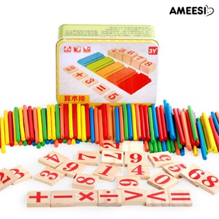 Ameesi บล็อคตัวเลขไม้ นับเลข สีสันสดใส ของเล่นเสริมการเรียนรู้คณิตศาสตร์ สําหรับเด็ก