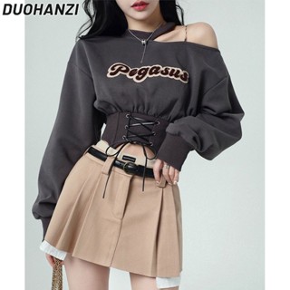 Duohanzi เสื้อกันหนาว แขนยาว ทรงหลวม สไตล์เกาหลี สําหรับผู้หญิง