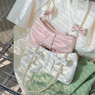 Girl Pearl Bowknot armpit Womens bag 2022 New fresh Fairy bag Korean version one-shoulder handbag