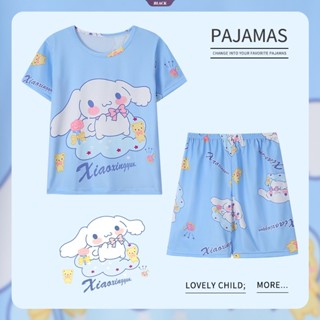 Sanrio ชุดนอนแขนสั้น พิมพ์ลายการ์ตูน Cinnamoroll น่ารัก สําหรับเด็ก 2 ชิ้น [BL]