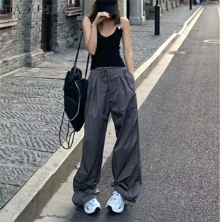 DaDuHey🎈 American Style Retro Overalls Womens Autumn Fashionable Ins High Street Loose Slimming High Waist Straight Wide Leg Casual Pants