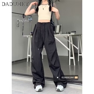 DaDuHey🎈 Cargo Pants Womens Retro American Style High Waist Straight Pants Slimming Wide-Leg Casual Pants